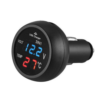 Ψηφιακό Βολτόμετρο και Θερμόμετρο Αυτοκινήτου με Θύρα Φόρτισης USB 2.1A 12V