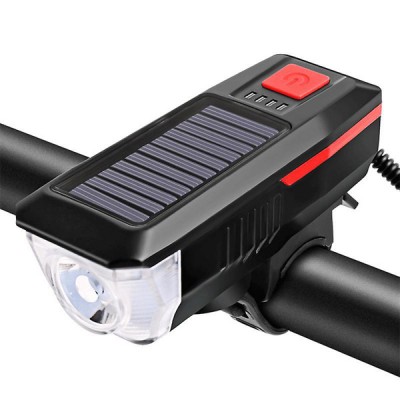 Αδιάβροχο Ηλιακό Επαναφορτιζόμενο Φως Ποδηλάτου 350LM - Κόρνα 120dB με 3 Λειτουργίες Φωτισμού - Μαύρο, Κόκκινο
