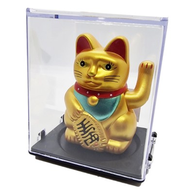 Χρυσή Γάτα Καλωσορίσματος 5εκ σε Προθήκη 63x53x47χιλ 99288 που Λειτουργεί με τον Ηλιο Χωρίς Μπαταρίες - Feng Shui Welcome Cat Solar
