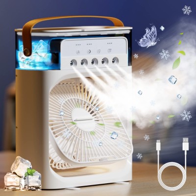 Φορητό Κλιματιστικό Usb - Ανεμιστήρας Ψύξης Αέρα με 3 ταχύτητες και 5 Οπές Ομίχλης Υγραντήρα και Φωτισμό 7 Χρωμάτων