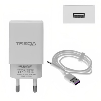 Φορτιστής Ταχείας Φόρτισης με 2 Θύρες USB 3.1A και Καλώδιο Micro USB - TREQA