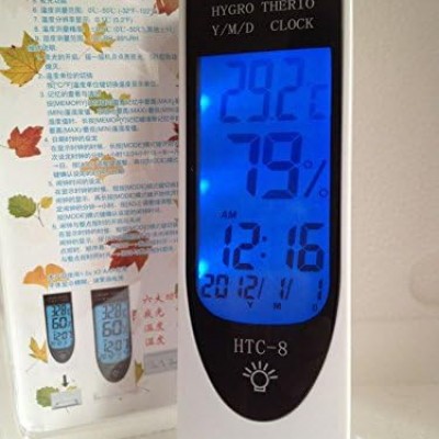HTC-8 LCD Ψηφιακό LED Θερμόμετρο Υγρόμετρο Υγρόμετρο Οπίσθιου Φωτισμού, με Ξυπνητήρι/Ημερομηνία/Ρολόι/Ημερολόγιο