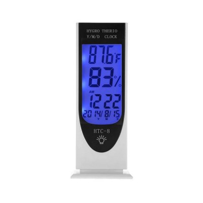 HTC-8 LCD Ψηφιακό LED Θερμόμετρο Υγρόμετρο Υγρόμετρο Οπίσθιου Φωτισμού, με Ξυπνητήρι/Ημερομηνία/Ρολόι/Ημερολόγιο