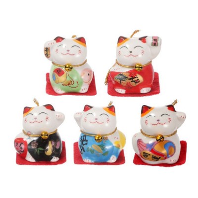Σετ με 5  Διακοσμητικές Τυχερές Γάτες Καλωσορίσματος  4.5x3.5cm - Feng Shui Welcome Cats