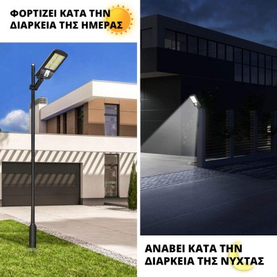 3x Αδιάβροχοι Ηλιακοί Προβολείς  6 COB LED 450W  - Φωτιστικά Δρόμου με Τηλεχειριστήριο, Ανιχνευτή Κίνησης, Φωτοκύτταρο & Φωτοβολταϊκό Πάνελ W-756-6x3