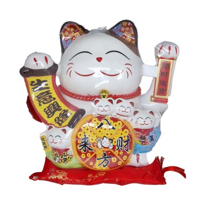 Διακοσμητική Τυχερή Λευκή Γάτα Καλωσορίσματος - Feng Shui Welcome Cat 24x26cm