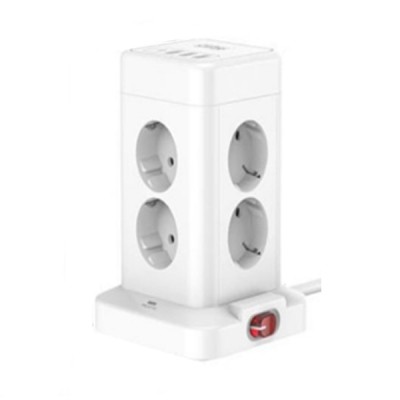 Πολύπριζο Ασφαλείας Κύβος 2500w  4 Θέσεων με 4 θύρες USB 10A και Διακόπτη ON/OFF