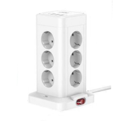 Πολύπριζο Ασφαλείας Κύβος 6 Θέσεων 2500W με 4 θύρες USB 10A και Διακόπτη ON/OFF