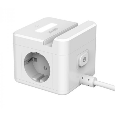Πολύπριζο Ασφαλείας Κύβος 2 Θέσεων 2500W με 3 θύρες USB 10A, Βάση για Κινητό και Φωτάκι Αφής