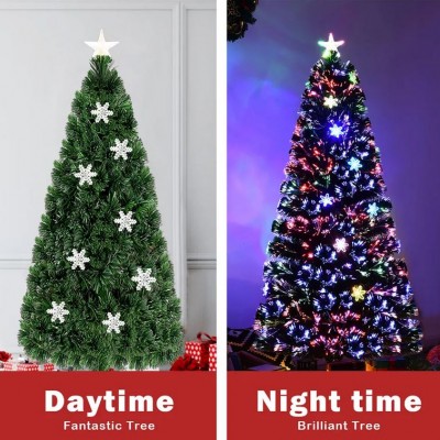 Αυτοφωτιζόμενο Χριστουγεννιάτικο Δέντρο 150εκ Οπτικής Ίνας LED RGB με Χιονονιφάδες και Αστέρι στην Κορυφή
