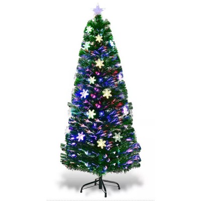 Αυτοφωτιζόμενο Χριστουγεννιάτικο Δέντρο 180εκ Οπτικής Ίνας LED RGB με Χιονονιφάδες και Αστέρι στην Κορυφή