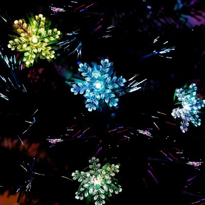 Αυτοφωτιζόμενο Χριστουγεννιάτικο Δέντρο 180εκ Οπτικής Ίνας LED RGB με Χιονονιφάδες και Αστέρι στην Κορυφή