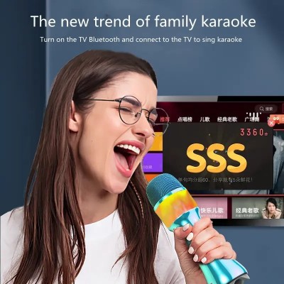 Ασύρματο Μικρόφωνο Karaoke με Ενσωματωμένο Ηχείο, Led Light BT Q99 Τυρκουάζ