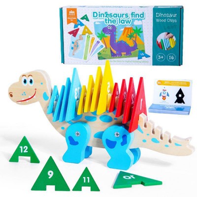 Ξύλινος Εκπαιδευτικός Δεινόσαυρος Εκμάθησης Χρωμάτων - Σχημάτων - Αριθμών Κατάλληλο για Ηλικίες 3+ Ετών - Dinosaur Thinking Sorting Game