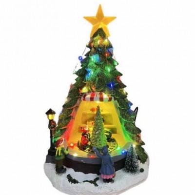 Χριστουγεννιάτικο Φωτιζόμενο Διακοσμητικό Χωριό Μπαταρίας και Usb με Μουσική & Κίνηση RGB