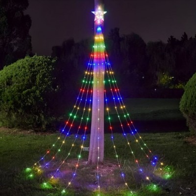 Πολύχρωμα Χριστουγεννιάτικα LED Φωτάκια Εξωτερικού Χώρου σε Σχήμα Δέντρου με Αστέρι - 2m