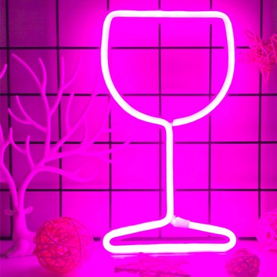Διακοσμητικό NEON Φωτιστικό Ποτήρι Κρασιού - Decoration Lamp Wine Glass 26x14cm