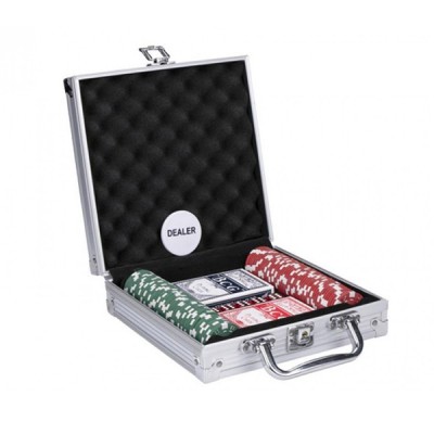Σετ Βαλίτσα Πόκερ Αλουμινίου με 100 Μάρκες, 2 Τράπουλες και Ζάρια, 20.5x22.5x6.5cm, Poker Set