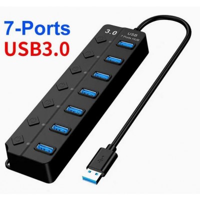 HQ-7-PORT Αντάπτορας-USB HUB Γρήγορης Φόρτισης & Μεταφοράς Δεδομένων έως 5Gbps με 7 Θύρες USB 3.0 LED Φωτισμό Λειτουργίας & Διακόπτες On/ Off