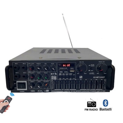 Στερεοφωνικός Ραδιοενισχυτής 400W με Τηλεχειριστήριο - Λειτουργία Καραόκε - Bluetooth 5.1/USB/FM/MP3 AV-MP326BT