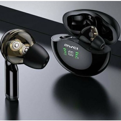 Αδιάβροχα Bluetooth Ακουστικά TWS HiFi Sound με Θήκη Φόρτισης Ασύρματα AWEI® T36 - Black