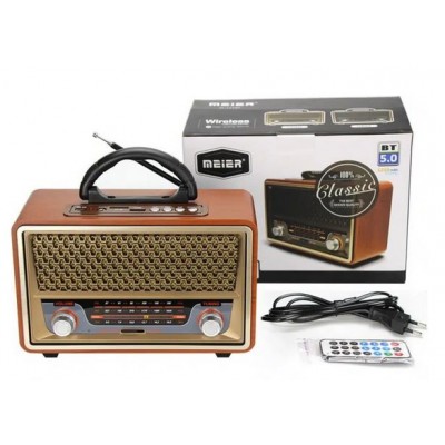 Φορητό Retro Επαναφορτιζόμενο Ραδιόφωνο & Mp3 Player με Τηλεχειριστήριο FM/AM/SW3, USB, SD/ TF CARD, AUX - MEIER M-115BT