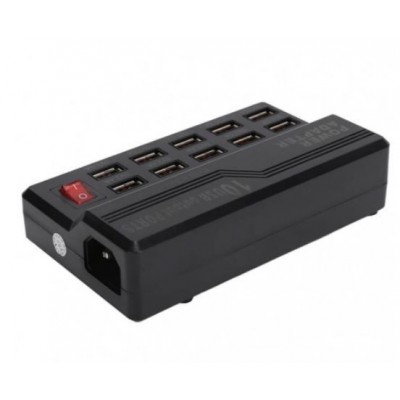 Σταθμός Φόρτισης Πρίζας με 10 θύρες USB 60W 3.5A/1A μαύρος Q-CD10P
