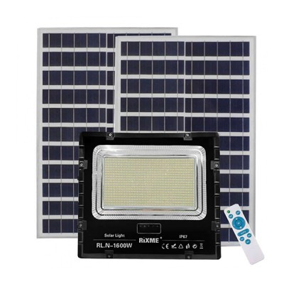 1600W Led Αδιάβροχος Ηλιακός Προβολέας με 2 Πάνελ και Τηλεχειριστήριο Rixme RL.N-1600W