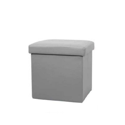 Σκαμπό Πτυσσόμενο με Αποθηκευτικό Χώρο 38x38x38cm απο Faux Δέρμα, Γκρί