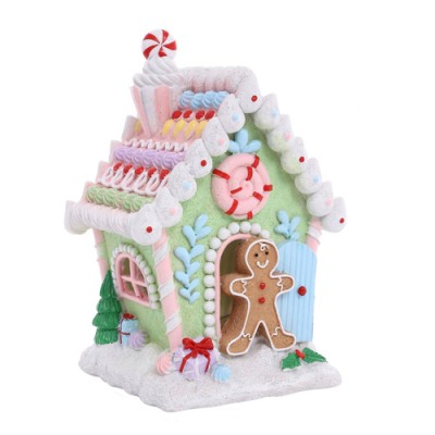 Χριστουγεννιάτικο Διακοσμητικό Gingerbread House  Πήλινο με Φως και Μουσική - Πράσινο(15x9x8.5cm)
