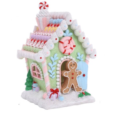 Χριστουγεννιάτικο Διακοσμητικό Gingerbread House  Πήλινο με Φως και Μουσική - Πράσινο(21x12x12cm)
