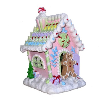 Χριστουγεννιάτικο Διακοσμητικό Gingerbread House  Πήλινο με Φως και Μουσική - Ροζ (21x12x12cm)