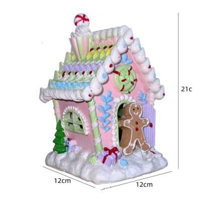Χριστουγεννιάτικο Διακοσμητικό Gingerbread House  Πήλινο με Φως και Μουσική - Ροζ (21x12x12cm)