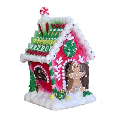 Χριστουγεννιάτικο Διακοσμητικό Gingerbread House  Πήλινο με Φως και Μουσική - Κόκκινο (21x12x12cm)