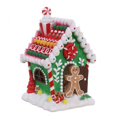 Χριστουγεννιάτικο Διακοσμητικό Gingerbread House  Πήλινο με Φως και Μουσική - Πράσινο Σκούρο (15x9x8.5cm)