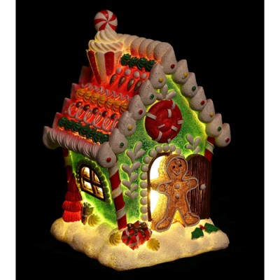 Χριστουγεννιάτικο Διακοσμητικό Gingerbread House  Πήλινο με Φως και Μουσική - Πράσινο Σκούρο (15x9x8.5cm)