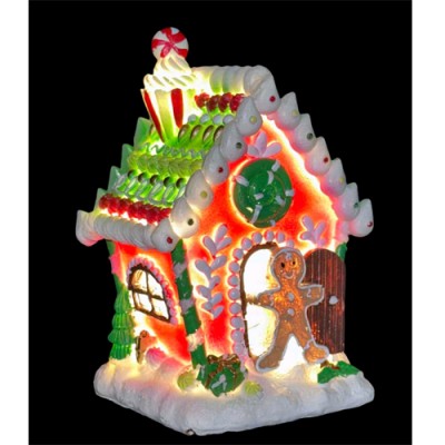 Χριστουγεννιάτικο Διακοσμητικό Gingerbread House  Πήλινο με Φως και Μουσική - Κόκκινο (15x9x8.5cm)