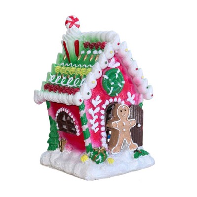 Χριστουγεννιάτικο Διακοσμητικό Gingerbread House  Πήλινο με Φως και Μουσική - Κόκκινο (15x9x8.5cm)