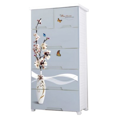 Πλαστική Συρταριέρα 139x70x49cm με 6 Συρτάρια Σχέδιο Βάζο με Λουλούδια
