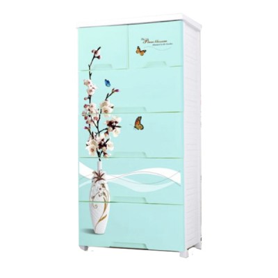 Πλαστική Συρταριέρα 139x70x49cm με 6 Συρτάρια Σχέδιο Βάζο με Λουλούδια