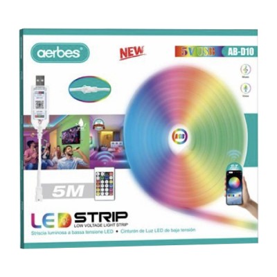 Εύκαμπτη Αδιάβροχη Ταινία LED 5 Μέτρων RGB WIFI  USB  5V με Τηλεχειριστήριο AERBES
