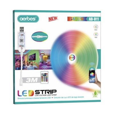 Εύκαμπτη Αδιάβροχη Ταινία LED 3 Μέτρων RGB WIFI USB  5V με Τηλεχειριστήριο AERBES