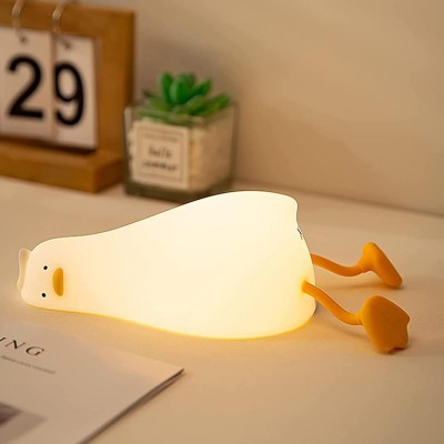 LED Νυχτερινό Φωτάκι Πάπια Ξαπλωμένη – Ρυθμιζόμενη Φωτεινότητα 3 Επιπέδων, Επαναφορτιζόμενο Φωτιστικό Σιλικόνης για Βρέφη, Παιδιά, Υπνοδωμάτια & Γραφεία