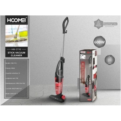 Ηλεκτρική Σκούπα Stick & Χειρός HOOMEI 600W με Κυκλωνική Τεχνολογία – Κόκκινη, 1L