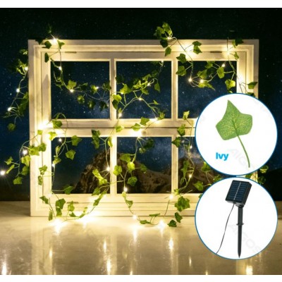 Ηλιακά LED Φώτα Θερμού Λευκού Φωτισμού  2700K  με Τεχνητά Φύλλα Κισσού 5m + 2 – Για Εσωτερική & Εξωτερική Διακόσμηση