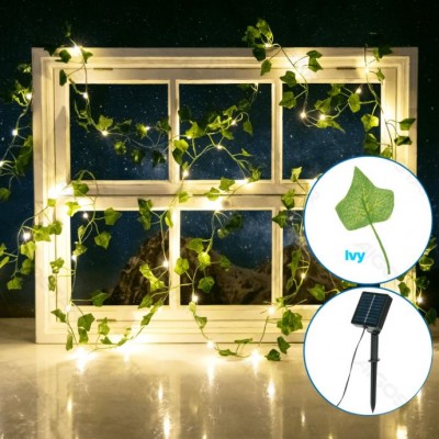 Ηλιακά LED Φώτα Θερμού Λευκού Φωτισμού  2700K  με Τεχνητά Φύλλα Κισσού 10m + 2 – Για Εσωτερική & Εξωτερική Διακόσμηση