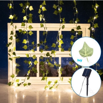 Ηλιακά LED Φώτα Κουρτίνα Θερμού Λευκού Φωτισμού  2700K  με Τεχνητά Φύλλα Ευκάλυπτου 3m + 1m  x 1m Υψος 70 LED – Για Εσωτερική & Εξωτερική Διακόσμηση IP65