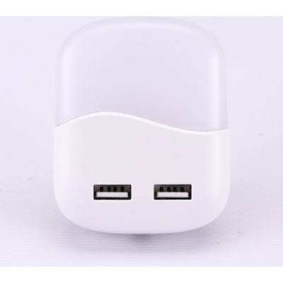 LED Φωτάκι Νυκτός Πρίζας με Αισθητήρα & 2 Θύρες USB  Θερμό Λευκό 3000K