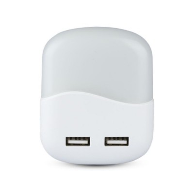 LED Φωτάκι Νυκτός Πρίζας με Αισθητήρα & 2 Θύρες USB  Θερμό Λευκό 3000K