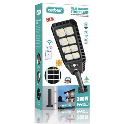 200W Αδιάβροχος Ηλιακός Προβολέας 8 COB 144 LED   - Φωτιστικό Δρόμου με Τηλεχειριστήριο, Ανιχνευτή Κίνησης, Φωτοκύτταρο & Φωτοβολταϊκό Πάνελ AB-TY238